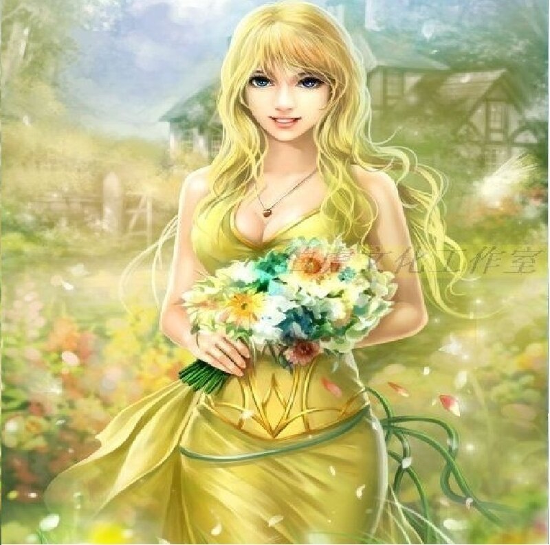 Woman Holding Flowers — Yellow, Serene