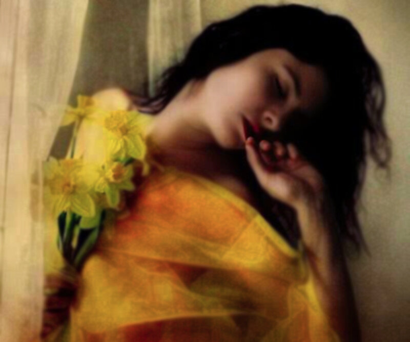 Woman Holding Flowers — Yellow