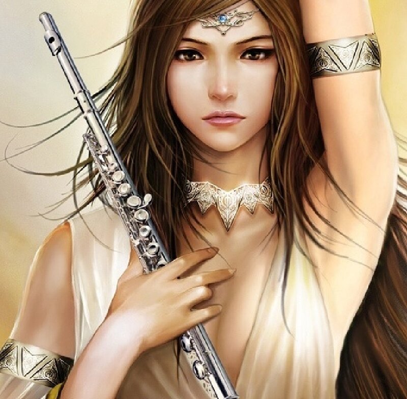 Woman Holding Flute — Beige