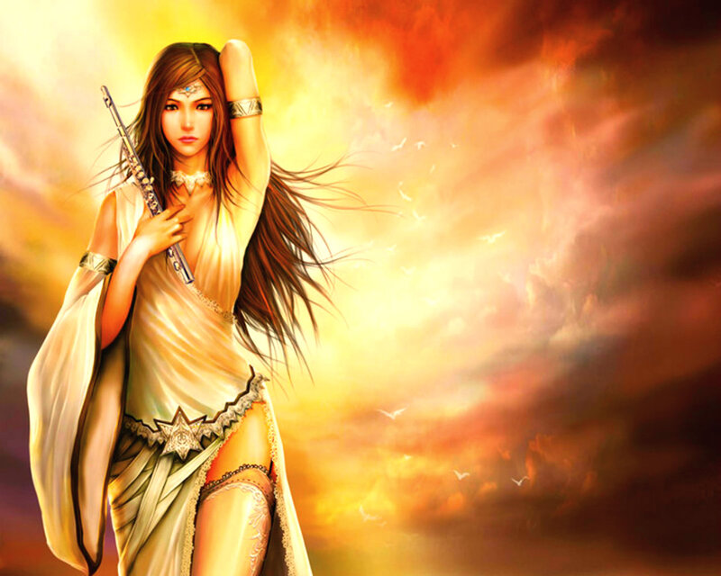 Woman Holding Flute — Orange