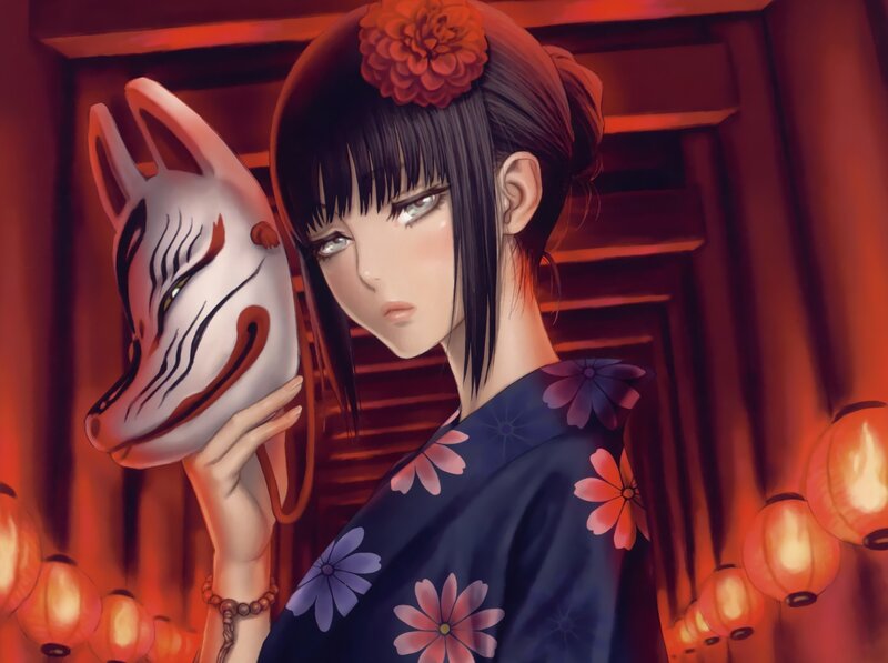 Woman Holding Fox Mask