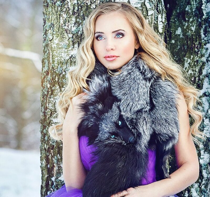 Woman Holding Fox — Purple