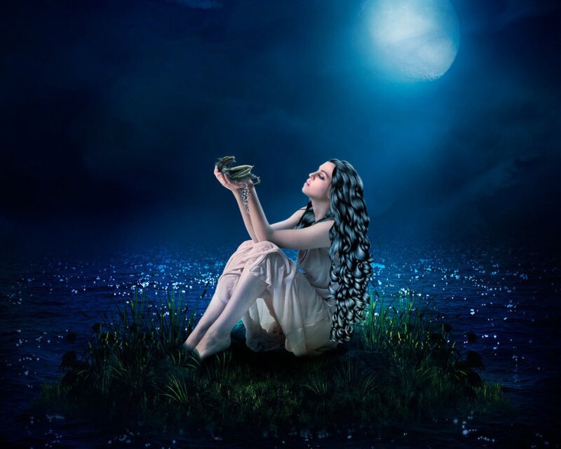 Woman Holding Frog — Blue