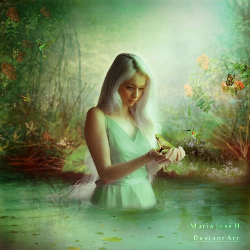 Woman Holding Frog in Water