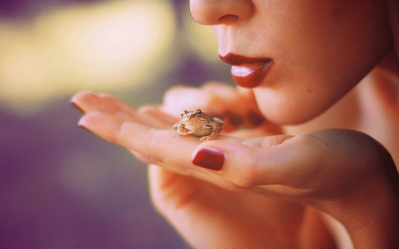 Woman Holding Frog — Purple, Calm