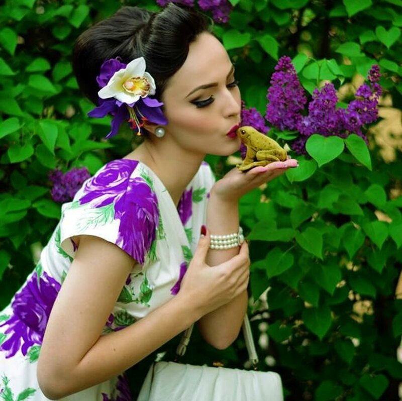 Woman Holding Frog — Purple