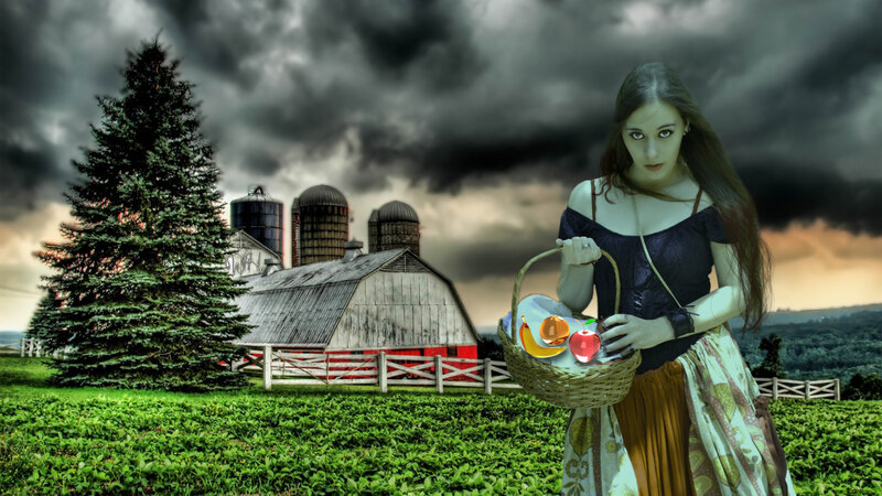 Woman Holding Fruit Basket — Green