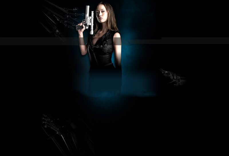 woman holding futuristic gun
