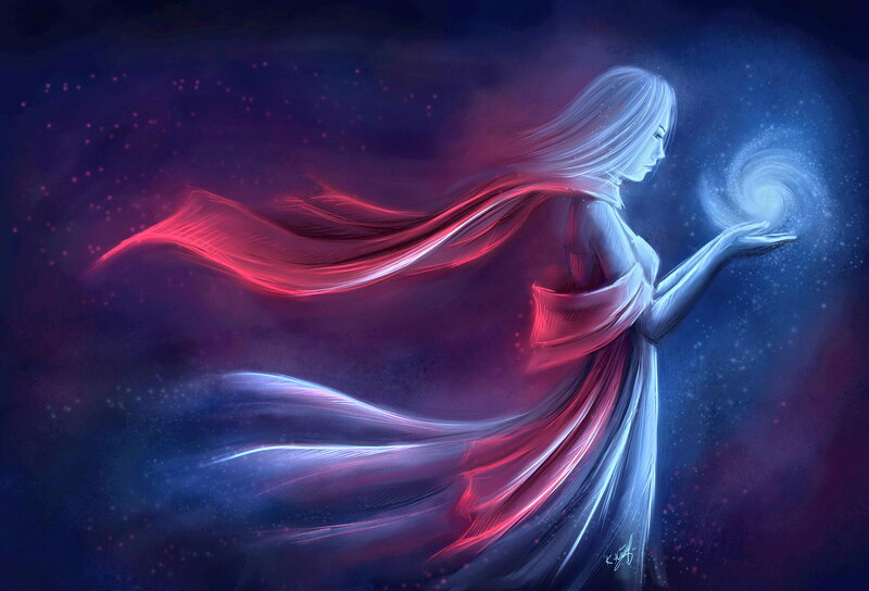 Woman Holding Galaxy — Blue