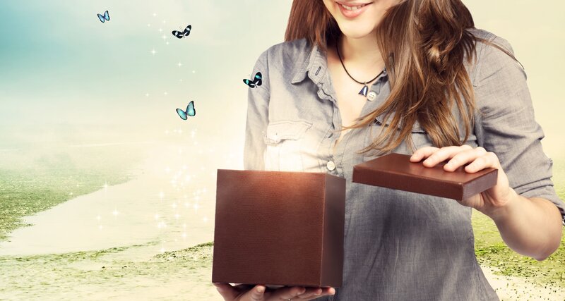 Woman Holding Gift Box — Brown