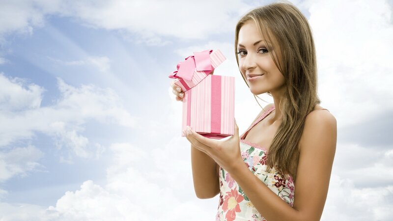 Woman Holding Gift Box — Pink