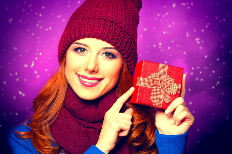 Woman Holding Gift Box — Purple