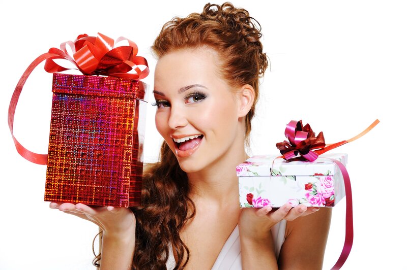 woman holding gift boxes