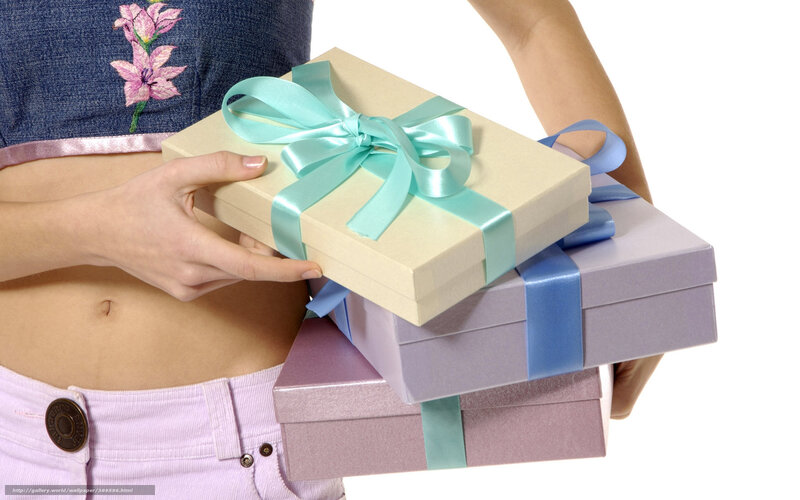 Woman Holding Gift Boxes — Blue