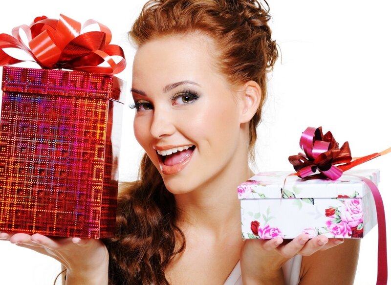 Woman Holding Gifts — Red