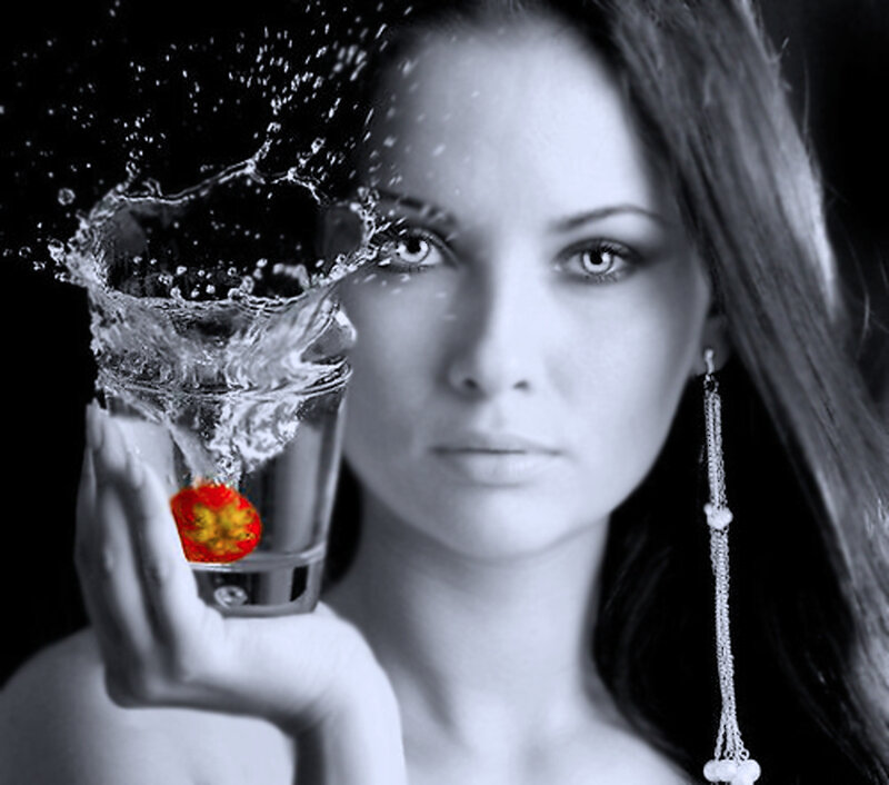 Woman Holding Glass of Water — Black