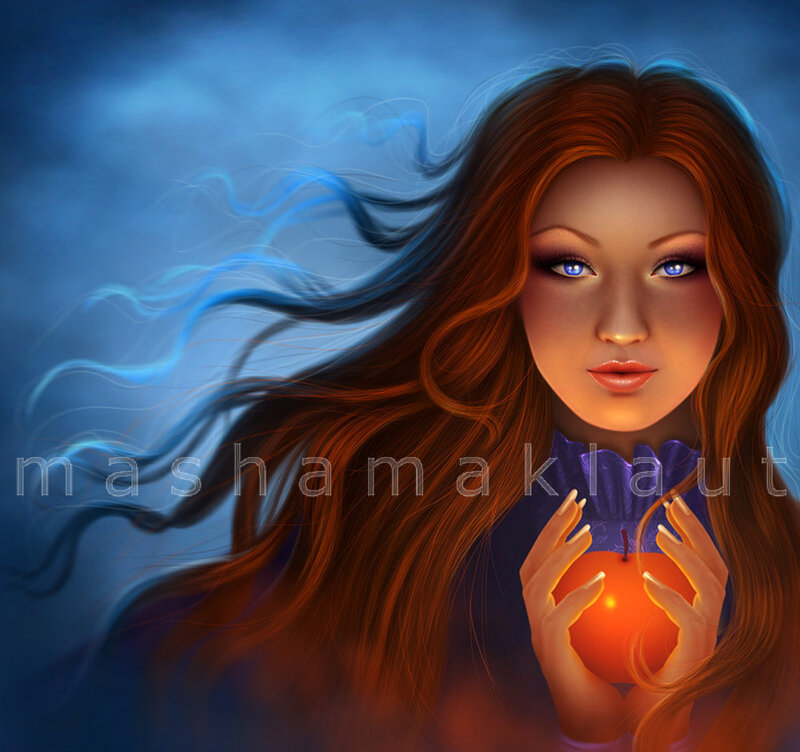Woman Holding Glowing Apple — Blue