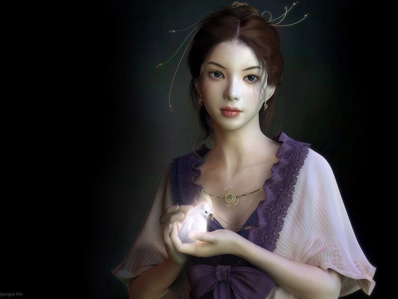 woman holding glowing bird