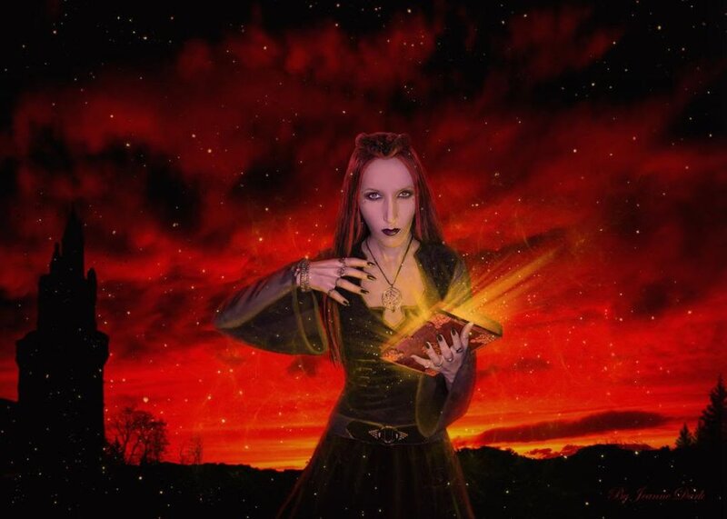 Woman Holding Glowing Book — Red
