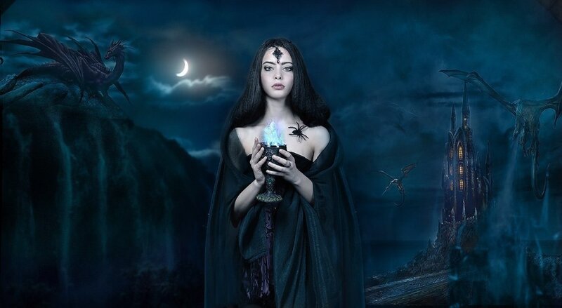 Woman Holding Glowing Cup — Blue