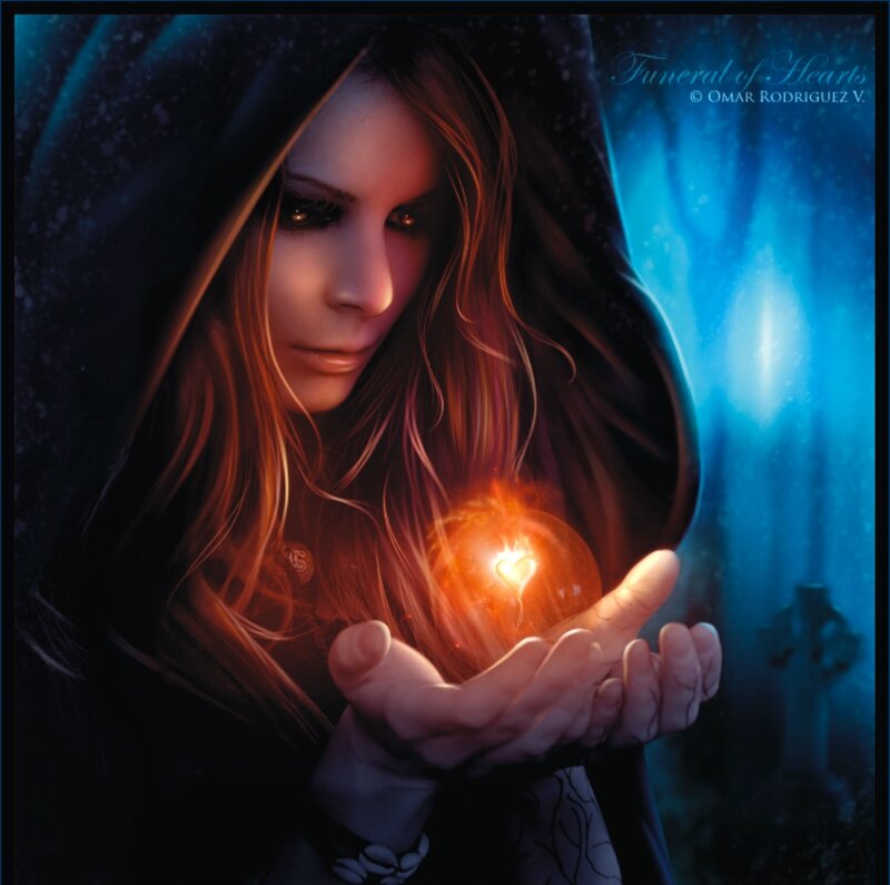 Woman Holding Glowing Heart — Blue, Dramatic, Night