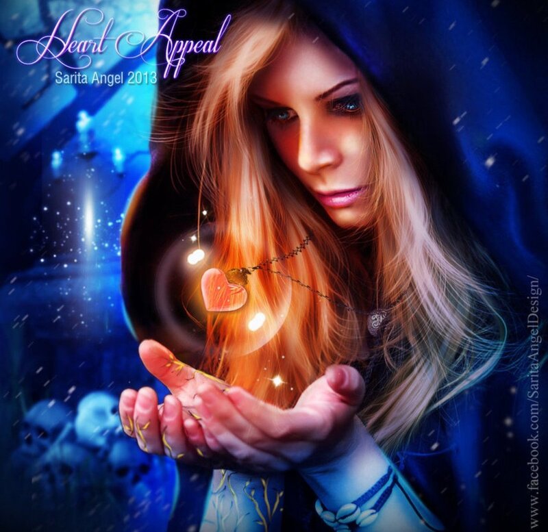 Woman Holding Glowing Heart — Blue, Dramatic