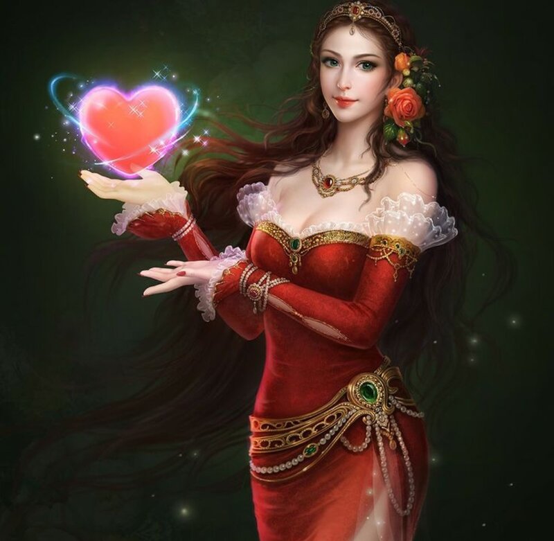 Woman Holding Glowing Heart — Red, Dramatic, Night