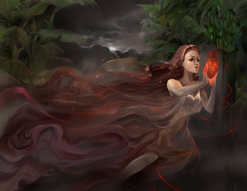 woman holding glowing heart