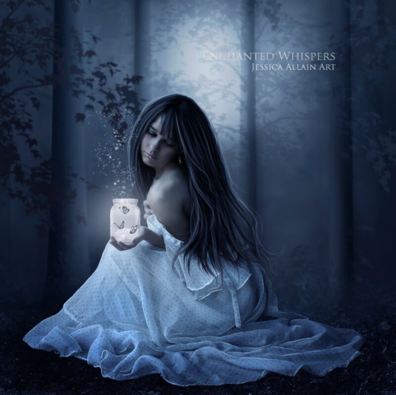 Woman Holding Glowing Jar — Blue