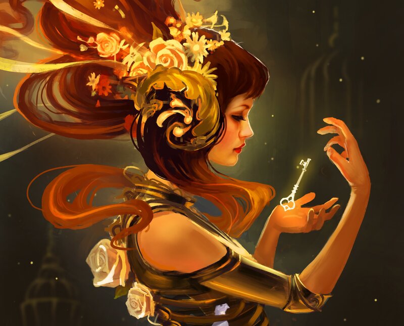 Woman Holding Glowing Key