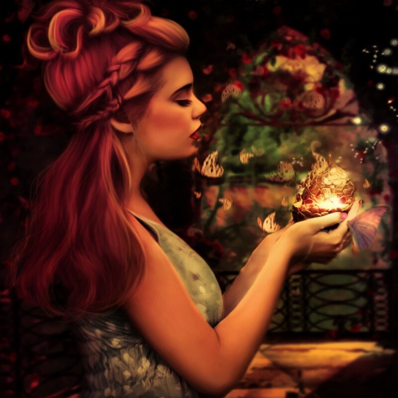 Woman Holding Glowing Object — Red