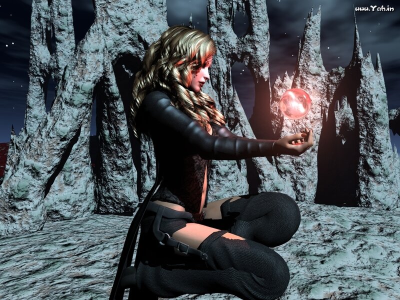 Woman Holding Glowing Orb — Black, Dramatic, Night, 3d Render