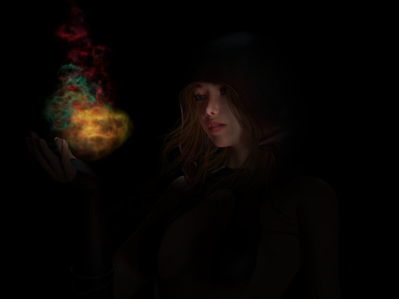 Woman Holding Glowing Orb — Black, Dramatic