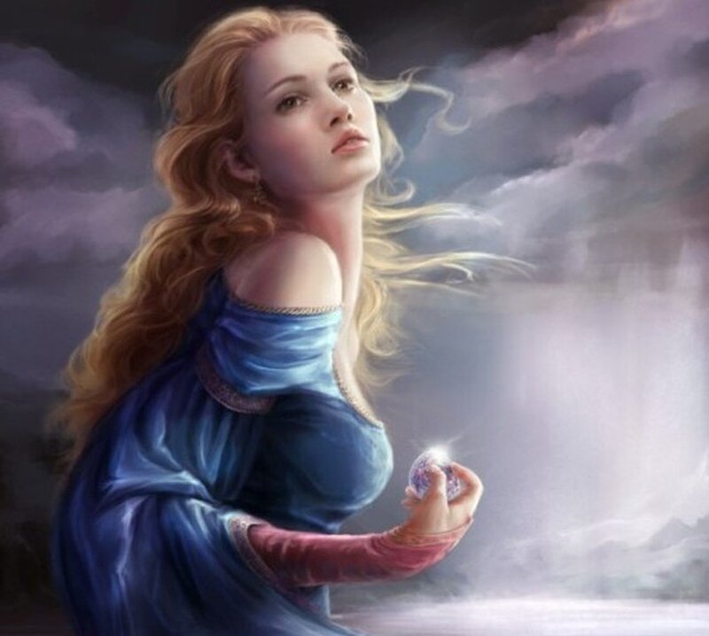 Woman Holding Glowing Orb — Blue, Dramatic, Digital Art