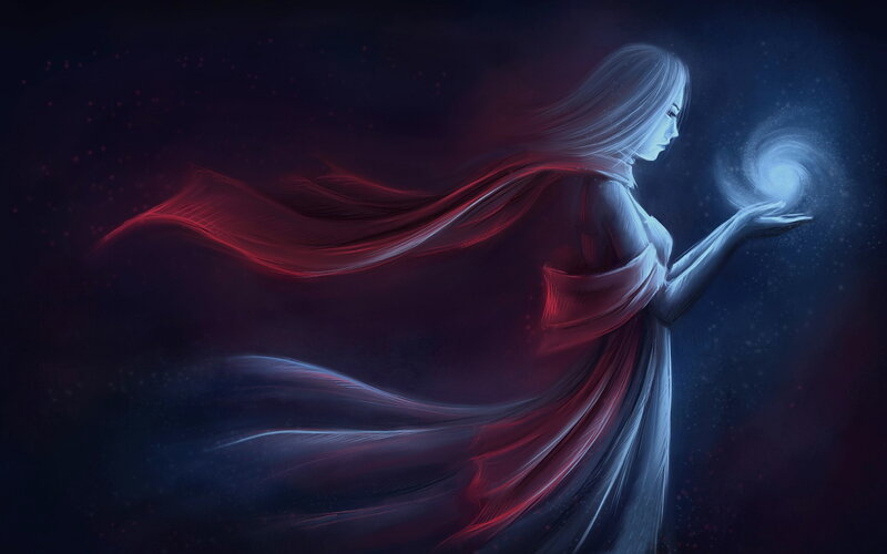 Woman Holding Glowing Orb — Blue, Dramatic, Night, Digital Art
