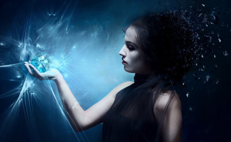 Woman Holding Glowing Orb — Blue, Dramatic, Night
