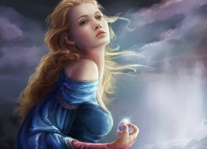 Woman Holding Glowing Orb — Blue, Dramatic