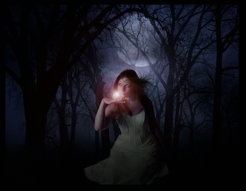 Woman Holding Glowing Orb — Blue, Mysterious, Night