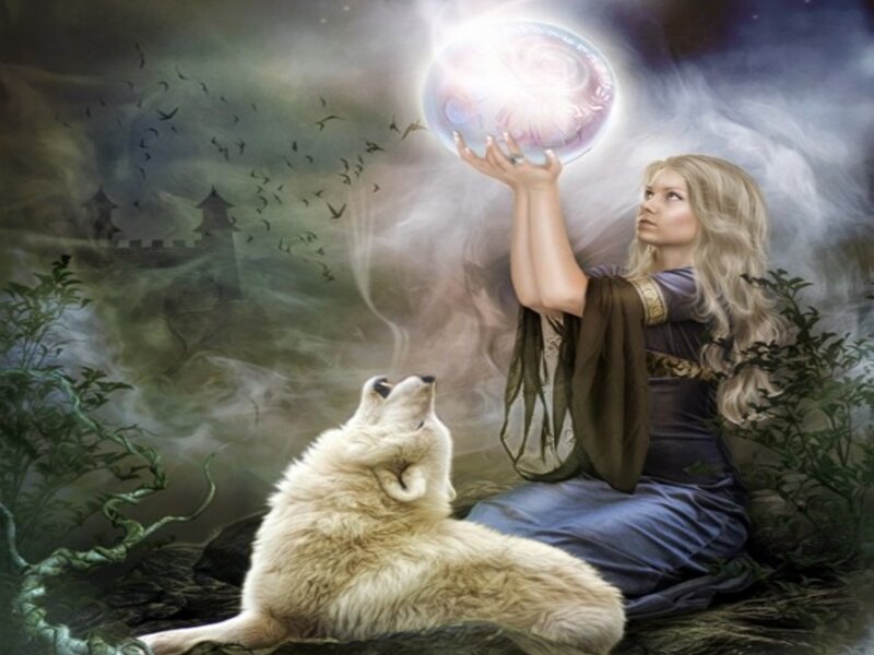 Woman Holding Glowing Orb — Blue, Mystical, Night