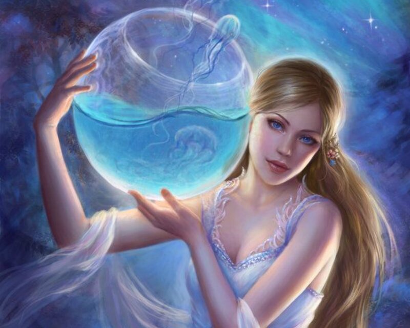 Woman Holding Glowing Orb — Blue, Serene, Night