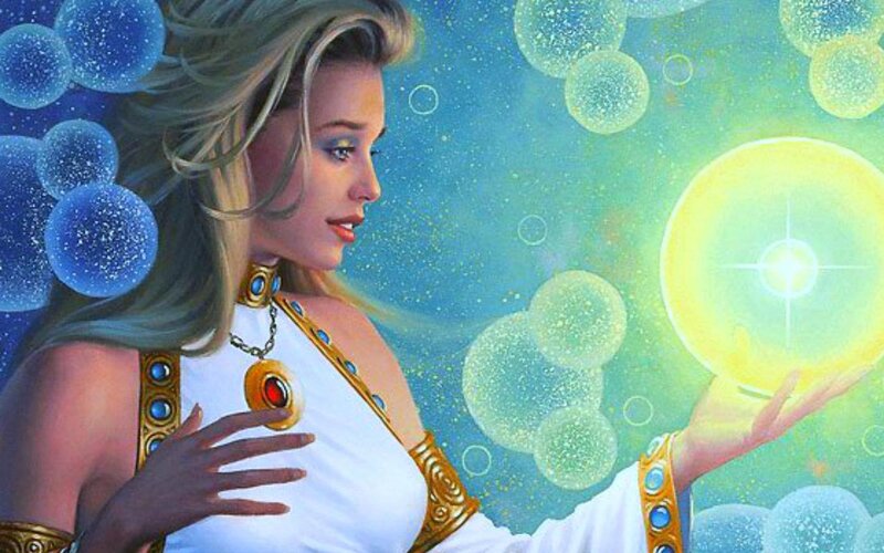 Woman Holding Glowing Orb — Blue, Serene