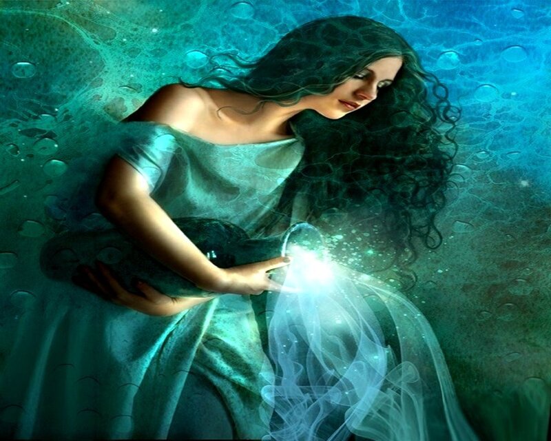 Woman Holding Glowing Orb — Blue