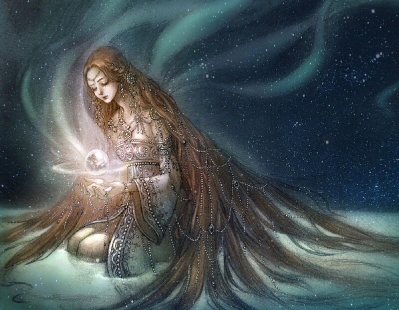 Woman Holding Glowing Orb — Brown, Serene