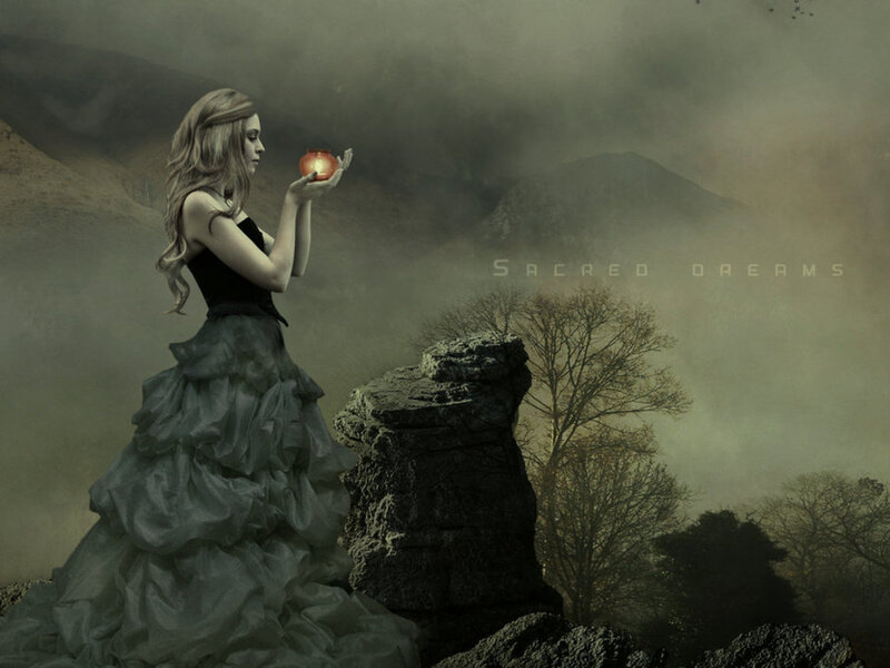 Woman Holding Glowing Orb — Gray, Dramatic