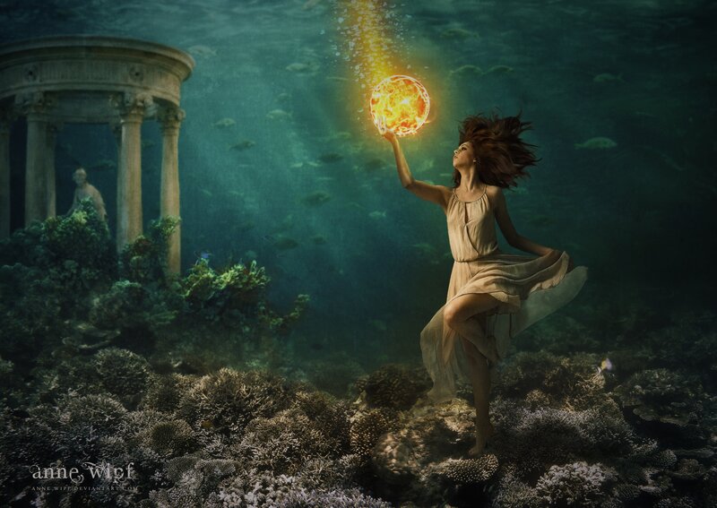Woman Holding Glowing Orb — Green, Dramatic