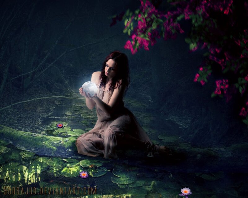 Woman Holding Glowing Orb — Green, Mystical