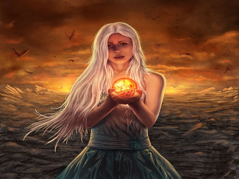 Woman Holding Glowing Orb — Orange, Dramatic, Sunset