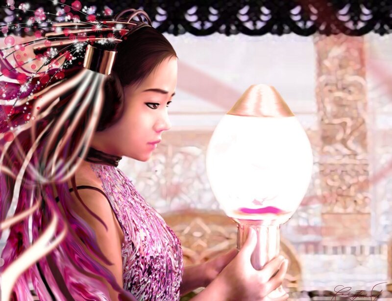 Woman Holding Glowing Orb — Pink