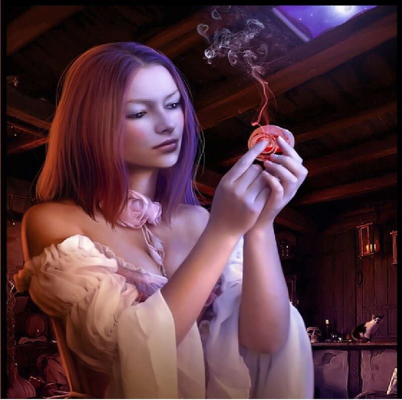 Woman Holding Glowing Orb — Purple, Dramatic, Night