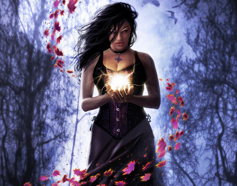 Woman Holding Glowing Orb — Purple, Dramatic